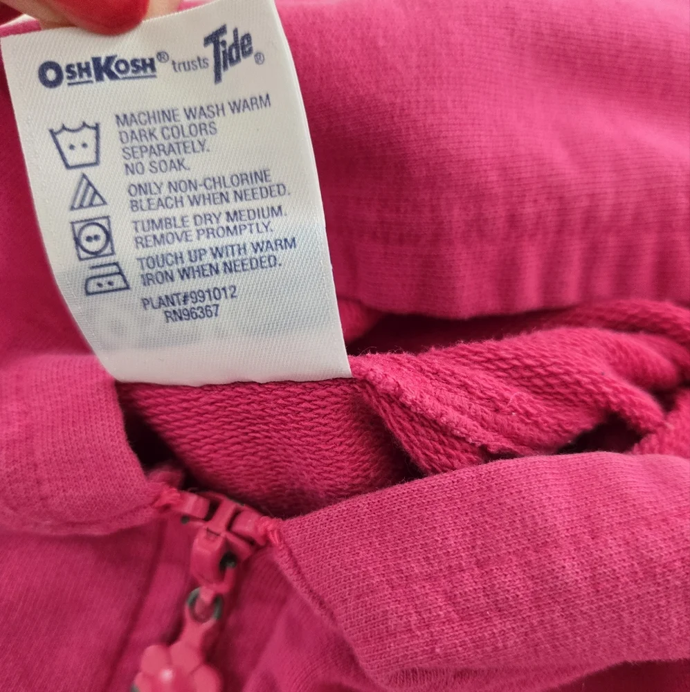 Vintage Y2K OshKosh B'Gosh Fuschia Pink Hoodie with Floral Embroidery